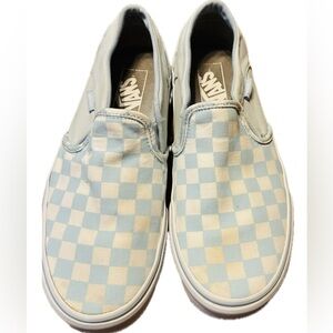 Women’s Vans Light Blue and Cream Checkered Slip-On’s Size 7.5
